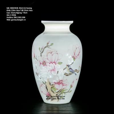 Bình Sứ Xương Khắc Chìm Họa Tiết Chim Hoa